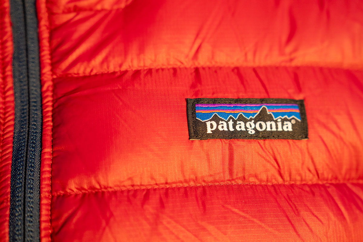 Patagonia Down Sweater Hoody (logo closeup)